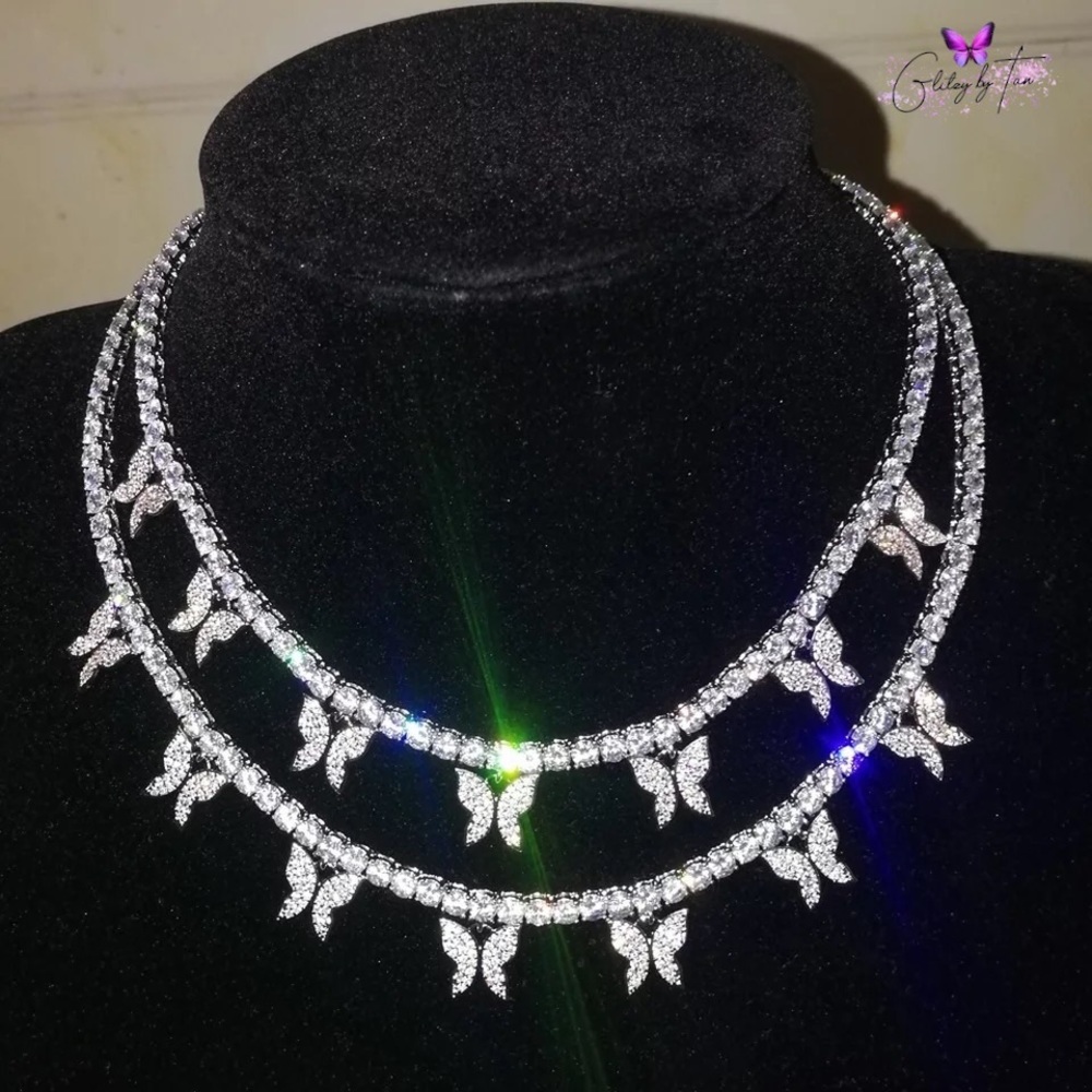 Silver Butterfly Tennis Necklace
